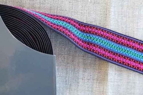 50mm woven patterned waistband or belt elastic (pink/blue)