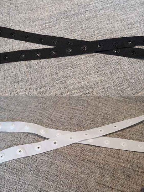 Snap fastener tape, 10mm snaps on 18mm tape (black/white/cream)