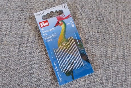 Prym sewing needles, embroidery (crewel), sizes 3 - 9