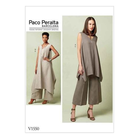 V1550 Misses' Pullover Tunic with Uneven Hem and Wide-Leg Pants