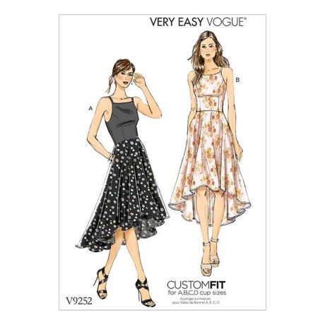 V9252 Misses' Princess Seam High-Low Dresses with Pockets