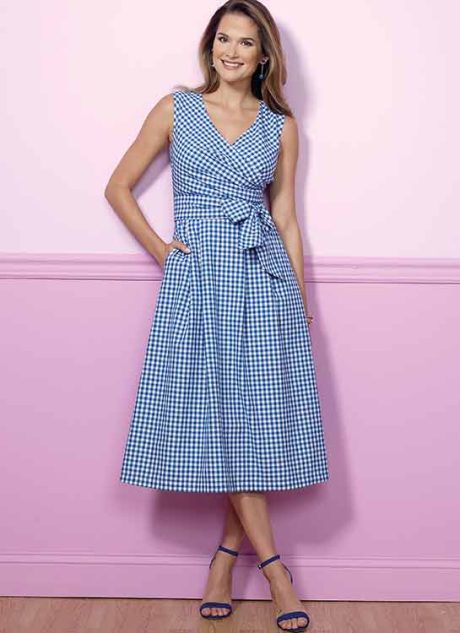 B6446 Misses' Pleated Wrap Dresses with Sash