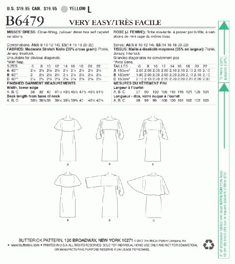 B6479 Misses' Pullover Dresses with Attached Capelets