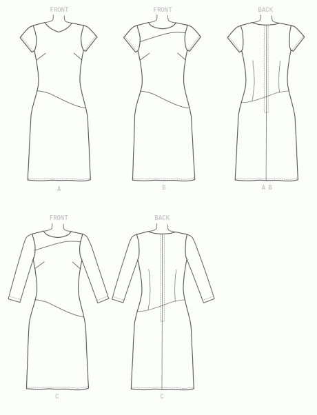B6480 Misses' Fitted Dresses with Hip Detail, Neck and Sleeve Variations