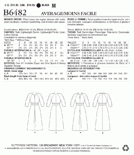 B6482 Misses' Raglan Sleeve Dress with Contrast Topstitching