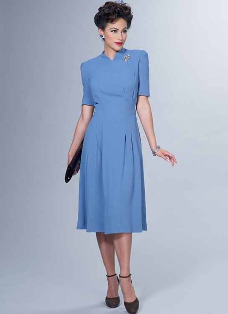 B6485 Misses' Dresses with Shoulder and Bust Detail, Waist Tie, and Sleeve Variations