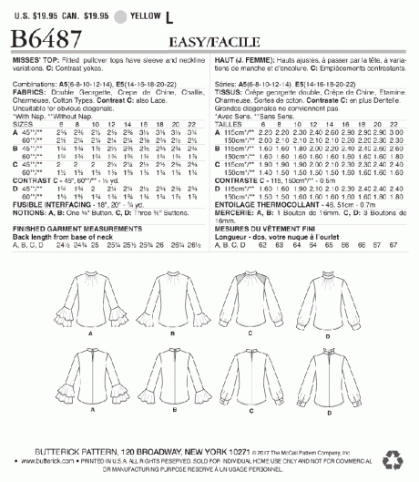 B6487 Misses' Tops with Gather-Detail Mock-Neck, and Sleeve Variations