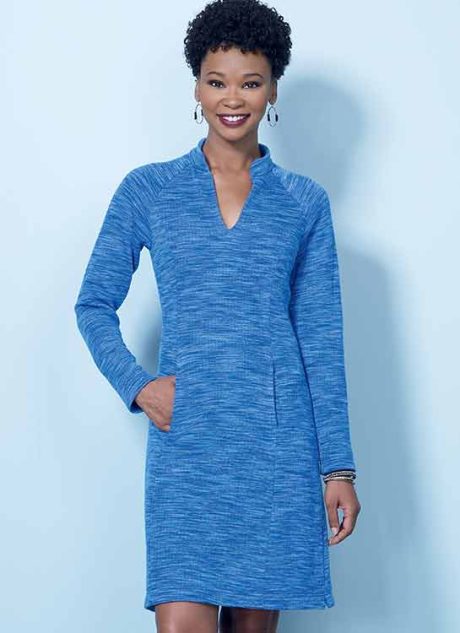 B6494 Misses' Knit Raglan Sleeve Tops and Dress, Vest, and Pull-On Pants