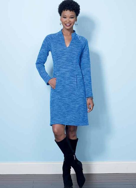 B6494 Misses' Knit Raglan Sleeve Tops and Dress, Vest, and Pull-On Pants