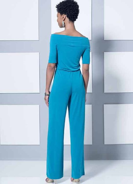 B6495 Misses' Knit Off-the-Shoulder Top, Dress and Jumpsuit, Loose Jacket, and Pull-On Pants