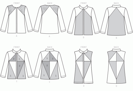 B6496 Misses' Jackets and Vests with Contrast and Seam Variations