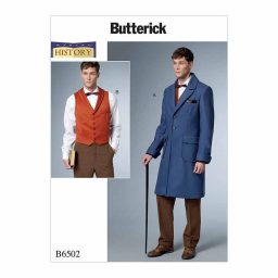 B6502 Men's Single-Breasted Lined Coat with Back Belt and Vest with Buckle