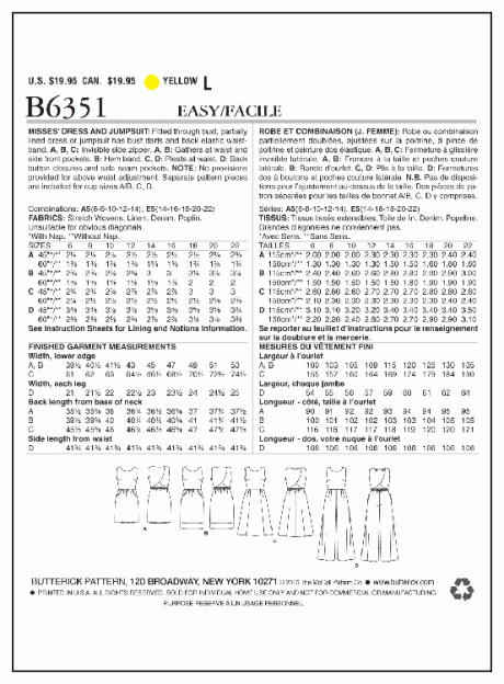 B6351 Misses' Dress and Jumpsuit