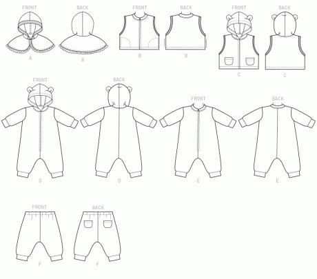 B6372 Infants' cape, vest, bunting and pants