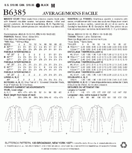 B6385 Misses' coat