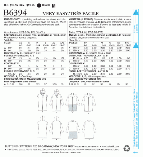 B6394 Misses' coat