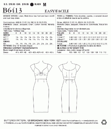 B6413 Misses' Gathered-Front, Keyhole Dress