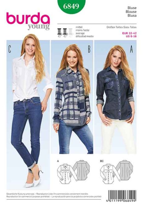 Burda Style B6849 Top, Shirt & Blouse Sewing Pattern