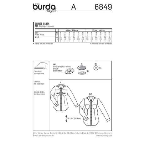 Burda Style B6849 Top, Shirt & Blouse Sewing Pattern