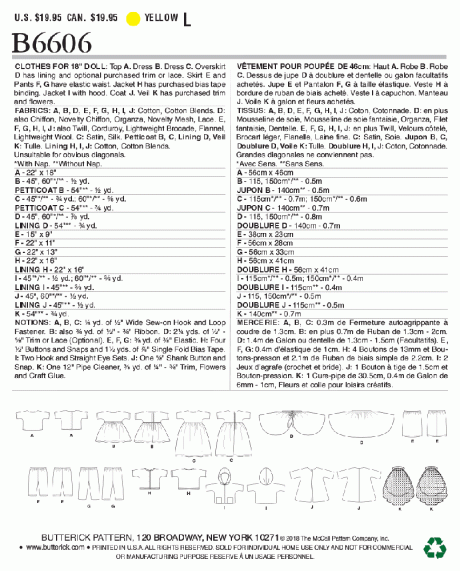 B6606 Clothes For 18" Doll