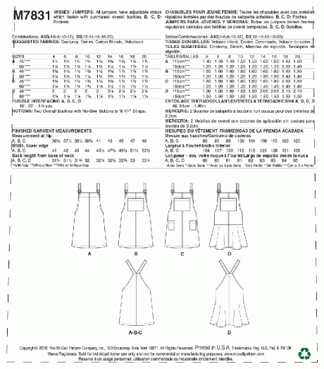 M7831 Misses' Jumpers (Pinafore Dresses)