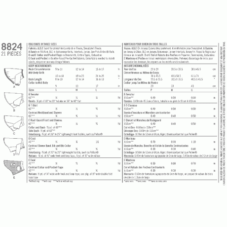 Simplicity 8824 Dog Coats in Three Sizes