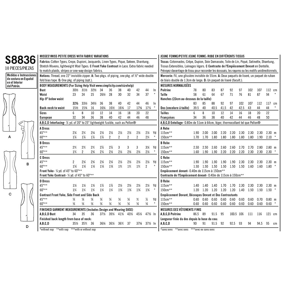 Simplicity Sewing Pattern 8836 Misses/'// Miss Petite Dress