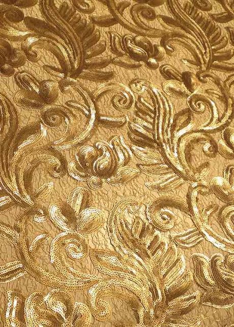 Gold paisley-patterned embroidered tulle with sequins