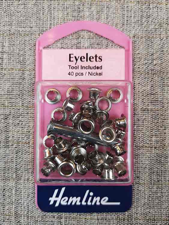 Nickel or brass eyelets with tool (5.5mm or 7mm) Sew Irish