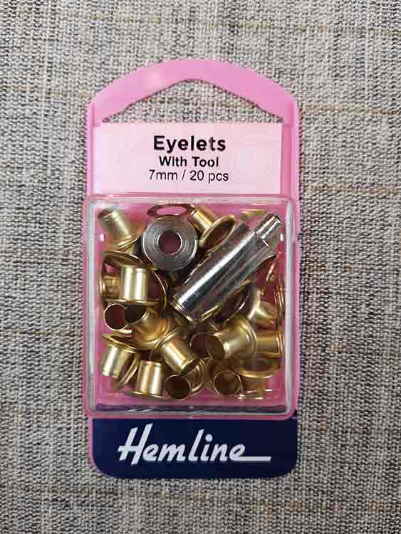 Nickel or brass eyelets with tool (5.5mm or 7mm) Sew Irish