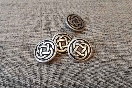 Silver metal buttons with Celtic knot design