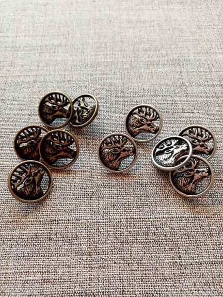 Metal stag head buttons, bronze/silver (20mm)