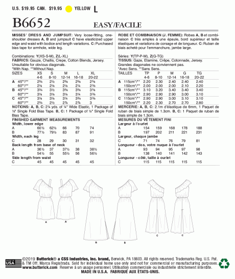 B6652 Misses' Dress and Jumpsuit