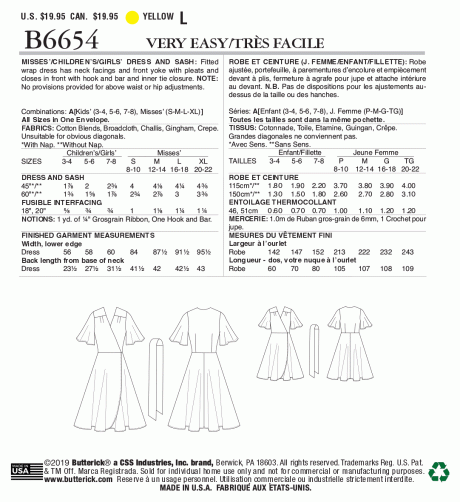 B6654 Misses', Children's and Girl's Dress and Sash