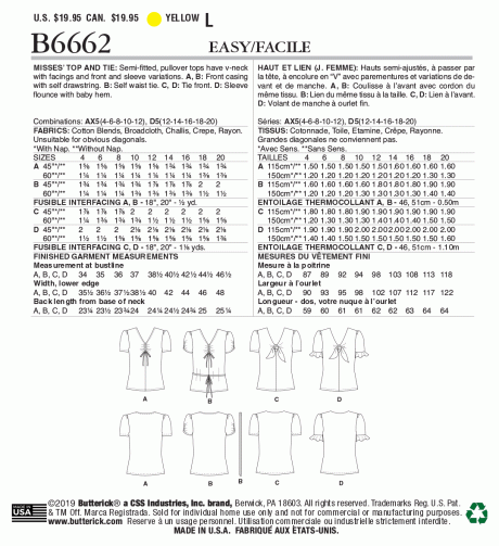 B6662 Misses' Top and Tie