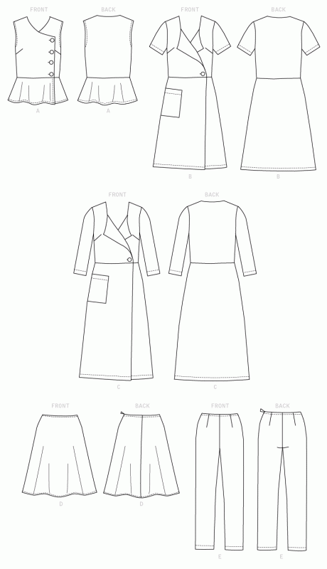 B6670 Misses' Top, Dress, Skirt and Pants