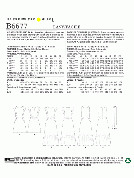 B6677 Misses' Dress and Sash