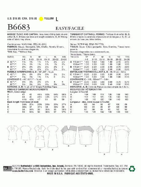 B6683 Misses' Tunic and Caftan