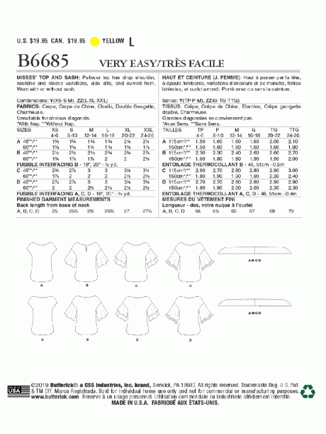 B6685 Misses' Top and Sash