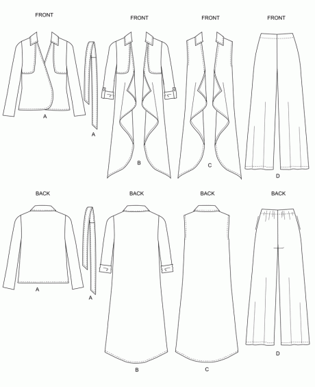 B6717 Misses' Jacket, Sash, Coat, Vest, & Pants
