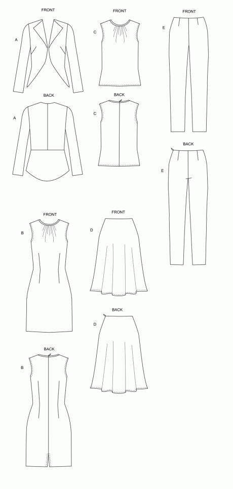 B6718 Misses' Jacket, Dress, Top, Skirt, & Pants