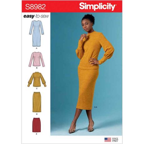 S8982 Misses' Knit Two Piece Sweater Dress, Tops, Skirts