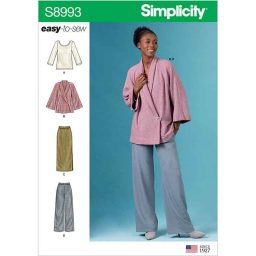 S8993 Misses' Knit Jacket, Top, Skirt and Pants