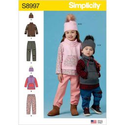 S8997 Toddlers' and Children's Pants, Knit Top and Hat