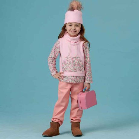 S8997 Toddlers' and Children's Pants, Knit Top and Hat