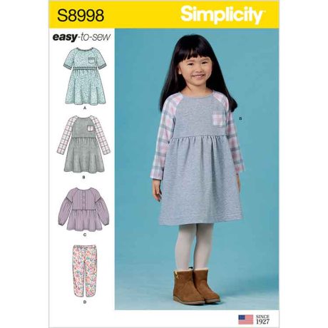 S8998 Children's Easy-To-Sew Sportswear Dress, Top, Pants