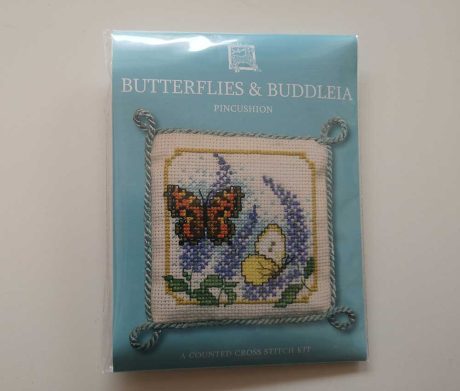"Butterflies & Buddleia" pin cushion cross-stitch embroidery kit
