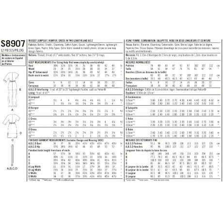 S8907 Misses' Jumpsuit, Romper, Dresses, and Belt