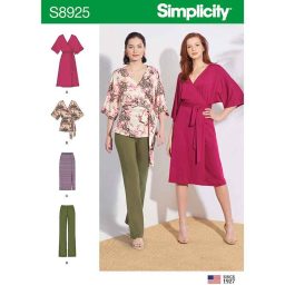 S8925 Misses' Knit Pants, Skirt, Wrap Dress and Wrap Top