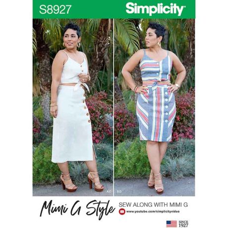 S8927 Misses' Tie Front Tops and Skirts by Mimi G Style